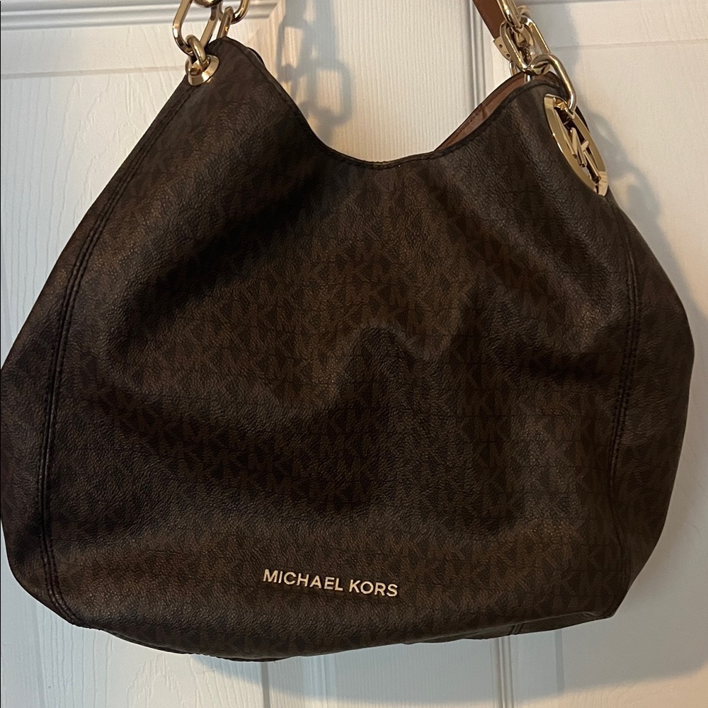 Michael Kors Dark Brown Hobo Bag with Gold Accents